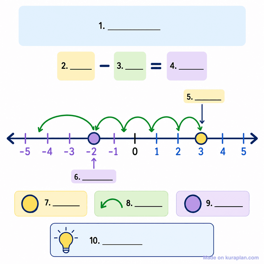 Number Line Subtraction with Jump Strategy (simple, unlabeled)