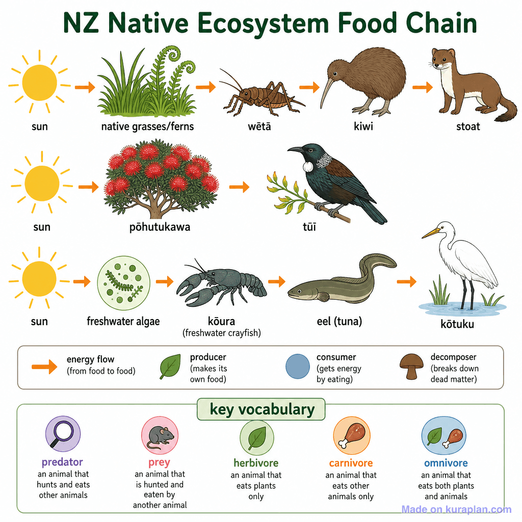 NZ Native Ecosystem Food Chain (simple)