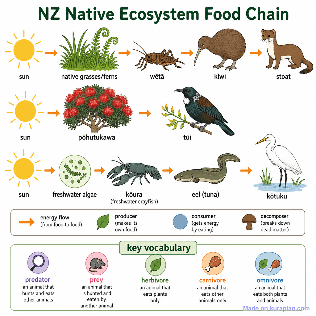 NZ Native Ecosystem Food Chain (simple)