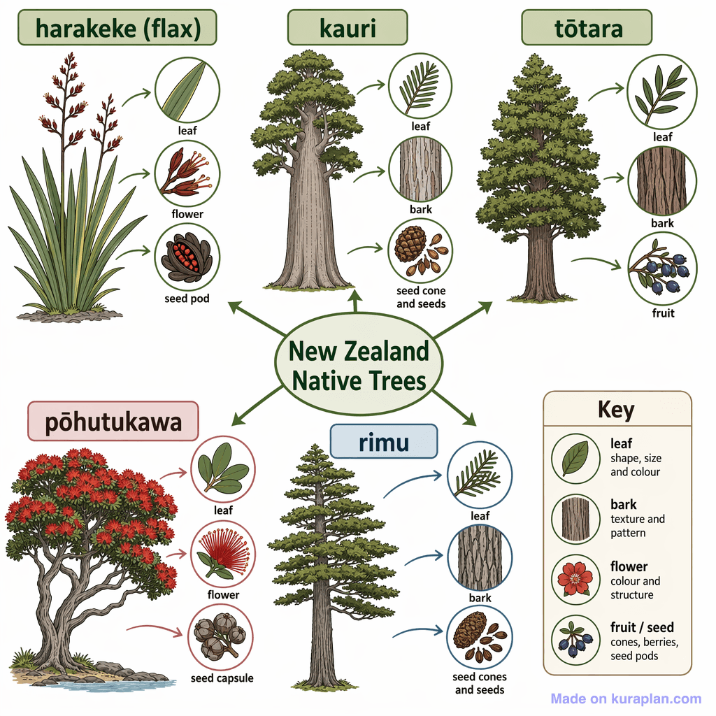 New Zealand Native Trees (detailed)