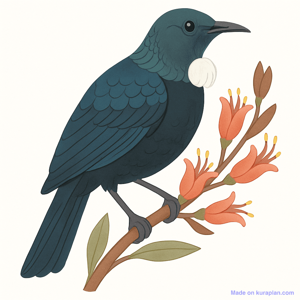 Tui bird with white throat tuft
