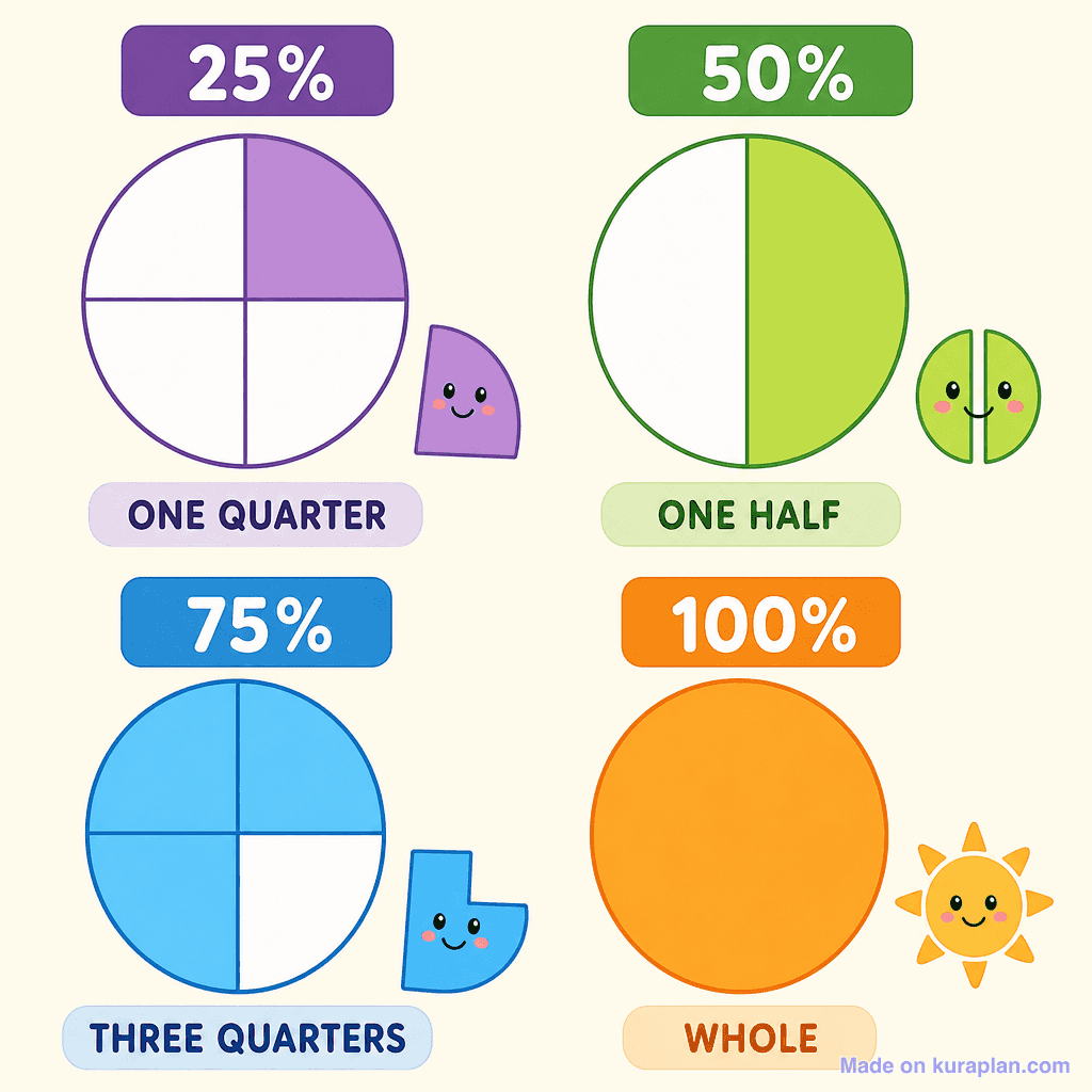 Percentage pie charts (25/50/75/100%)