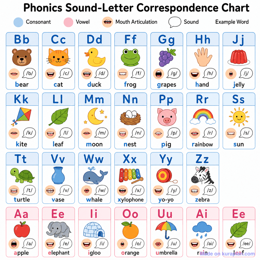 Phonics Sound-Letter Correspondence Chart (simple)
