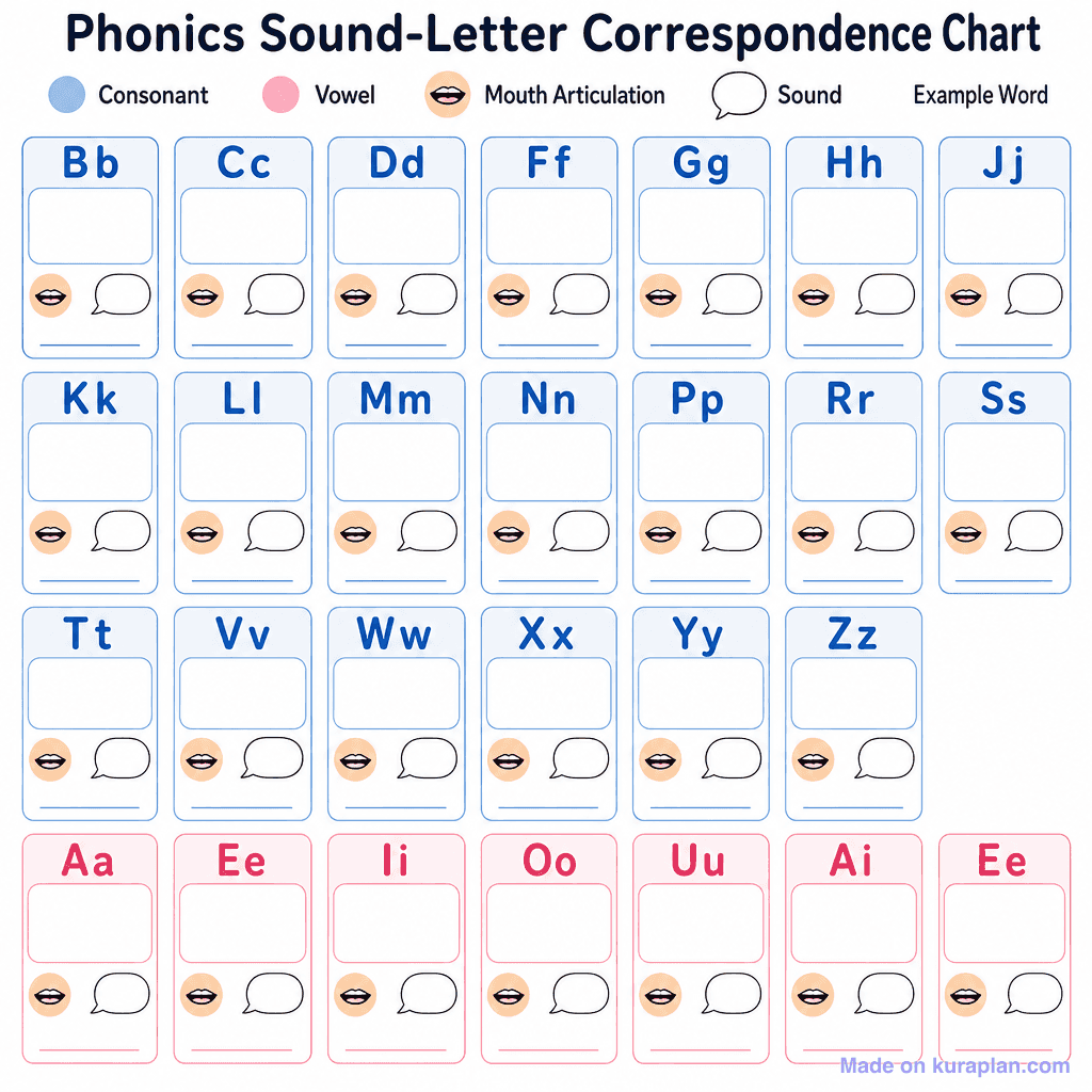 Phonics Sound-Letter Correspondence Chart (simple, unlabeled)