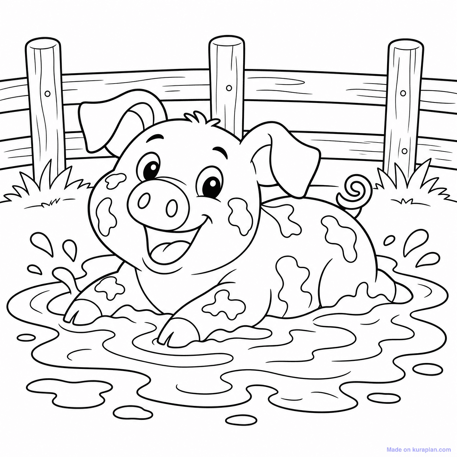 Pig in Mud Puddle — Coloring Page