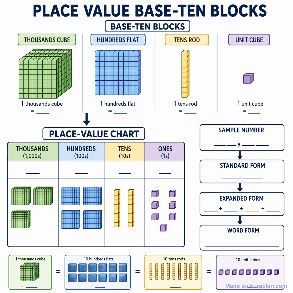 Place Value Base-Ten Blocks (detailed, unlabeled)