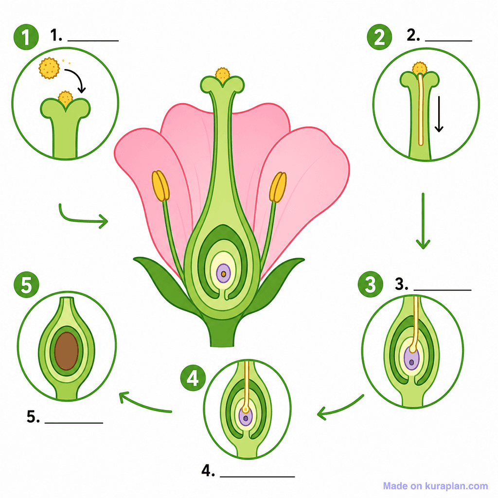 Plant Fertilisation: Step-by-Step Sequence (simple, unlabeled)