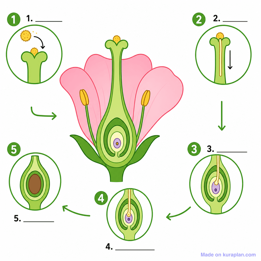Plant Fertilisation: Step-by-Step Sequence (simple, unlabeled)