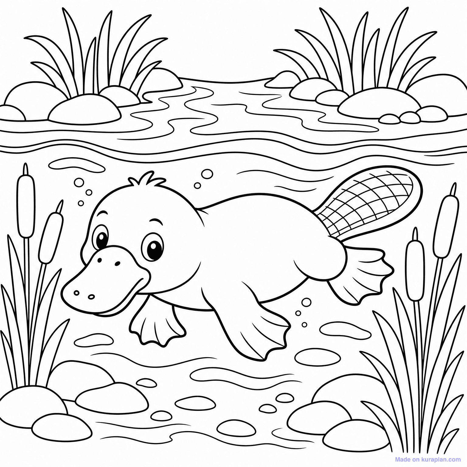 Platypus in River — Coloring Page