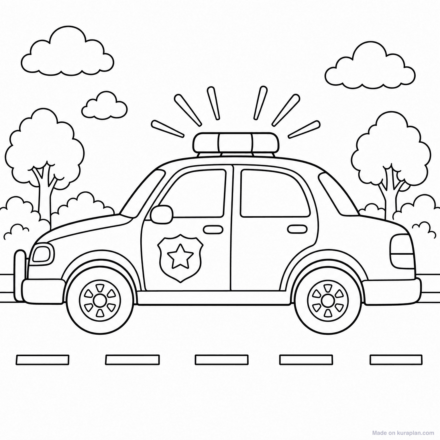 Police Car with Lights — Coloring Page