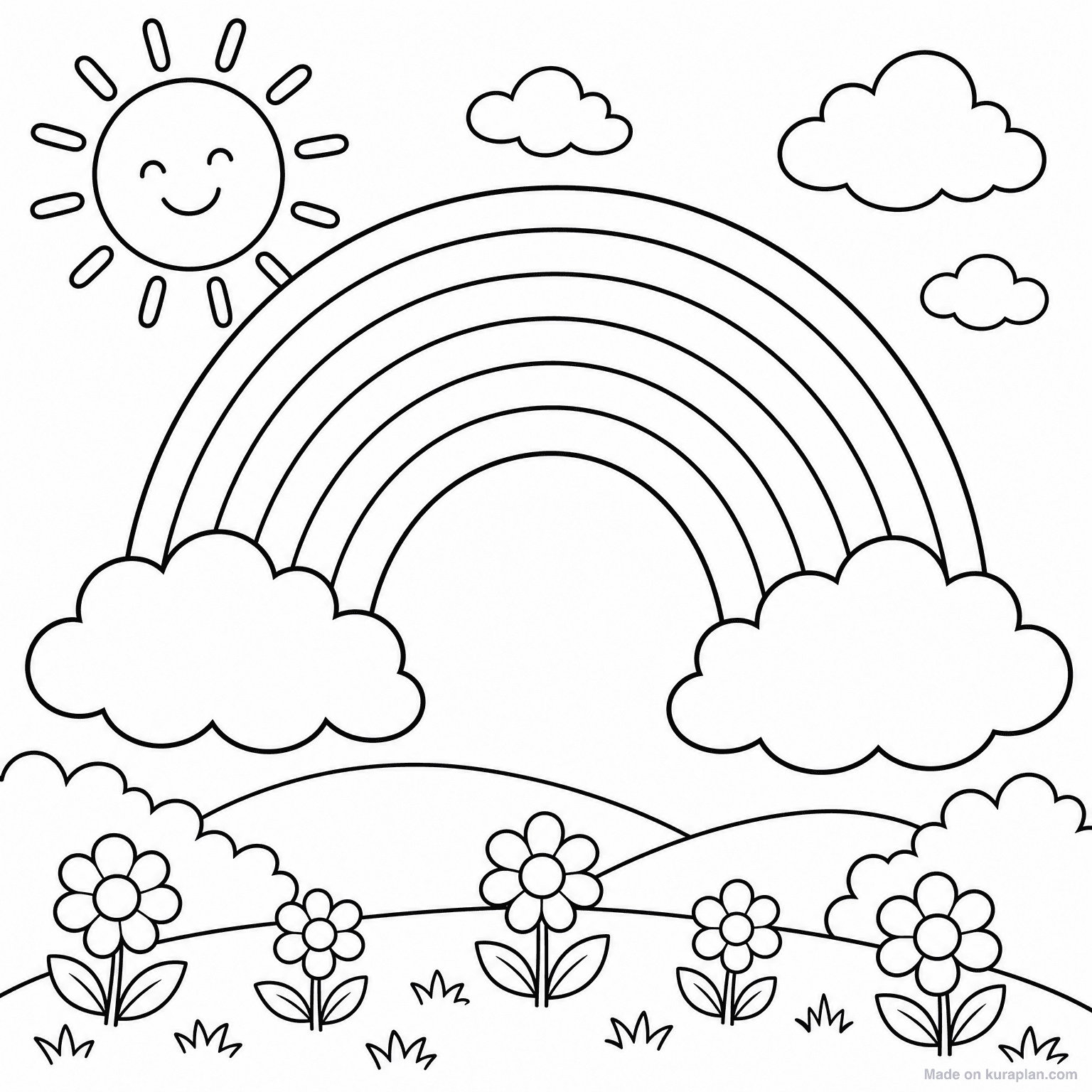 Rainbow with Clouds — Coloring Page