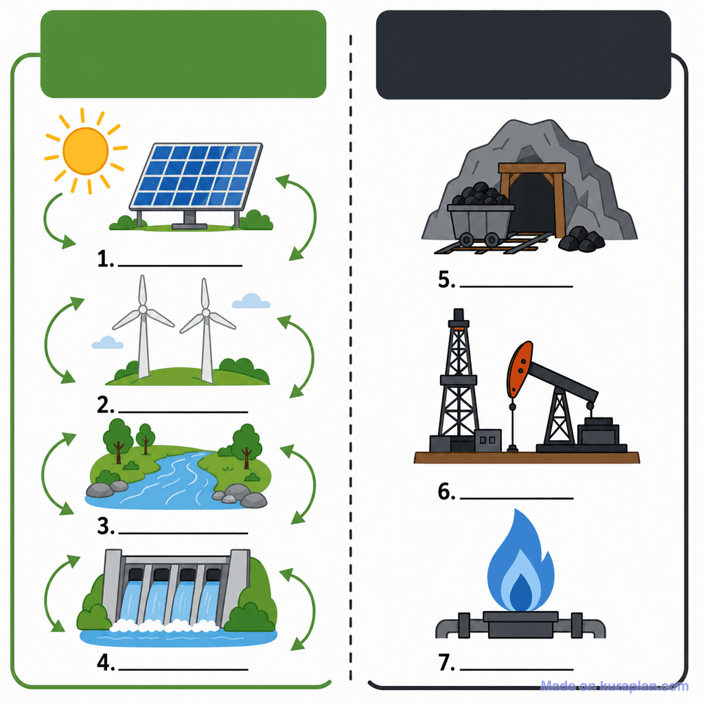 Renewable vs Non-Renewable Resources (simple, unlabeled)
