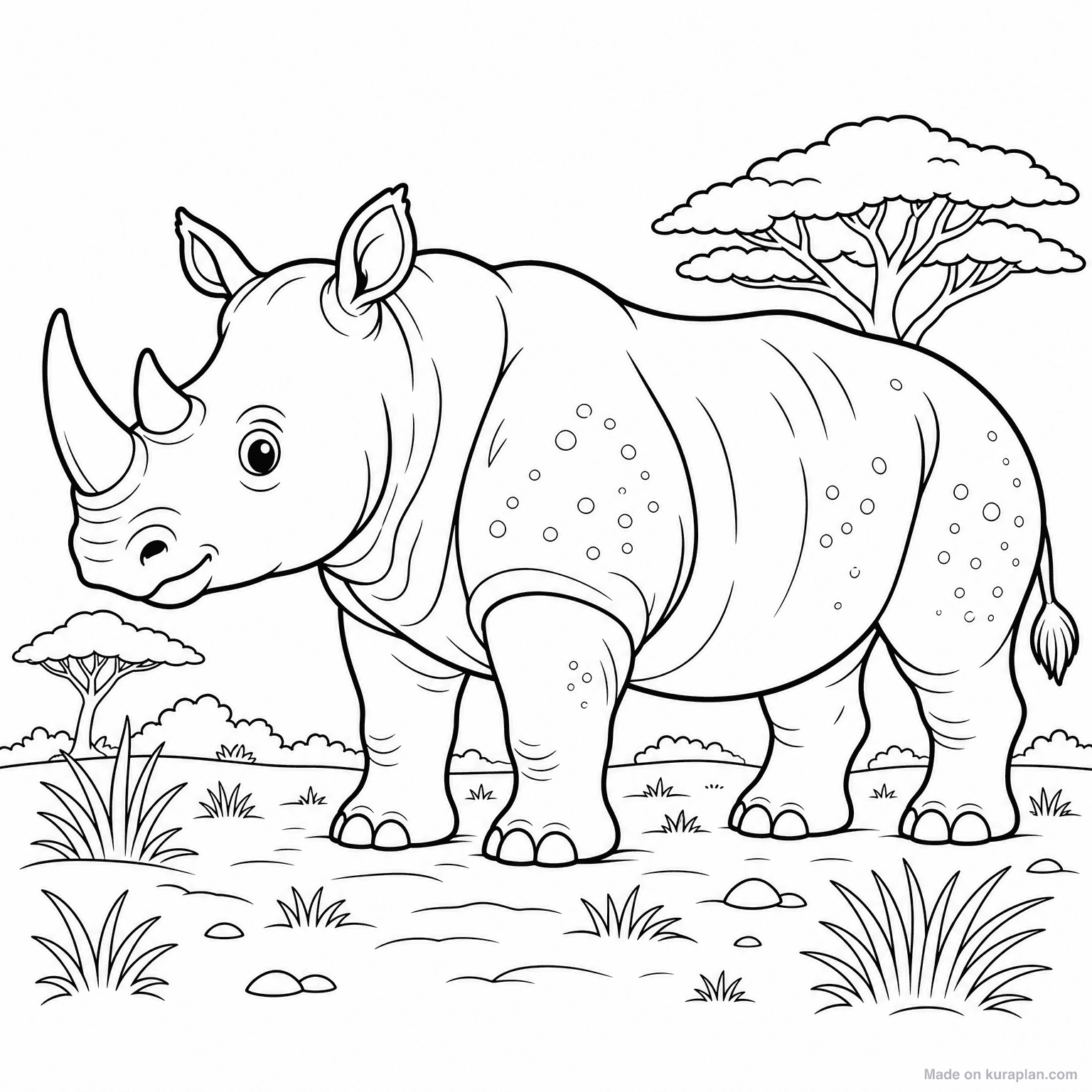 Rhinoceros in Wild — Coloring Page
