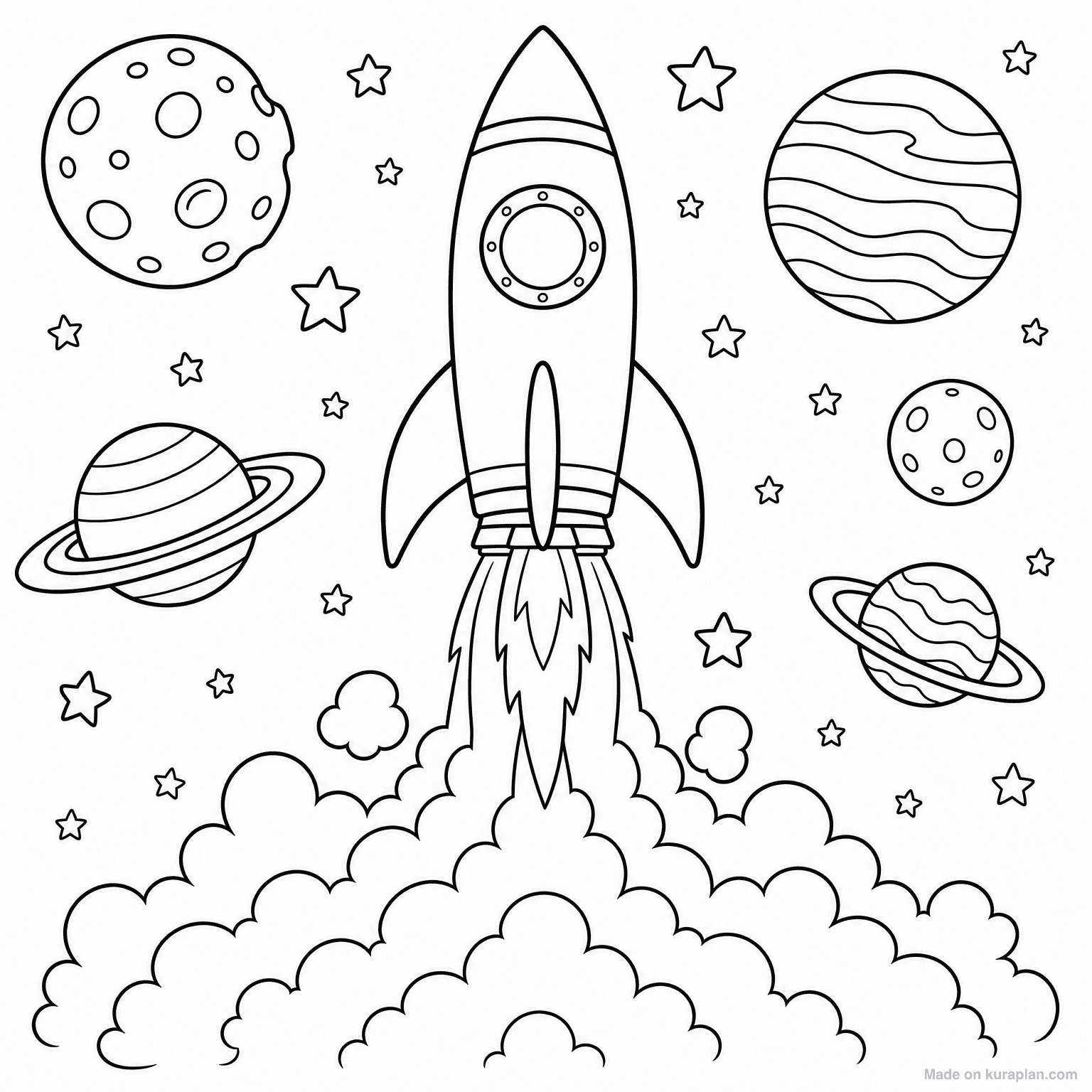 Rocket Launching to Space — Coloring Page