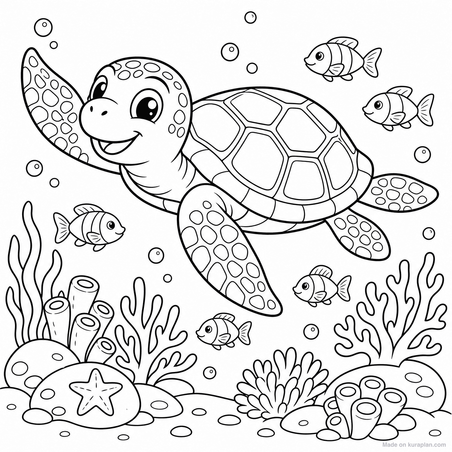 Sea Turtle Swimming — Coloring Page