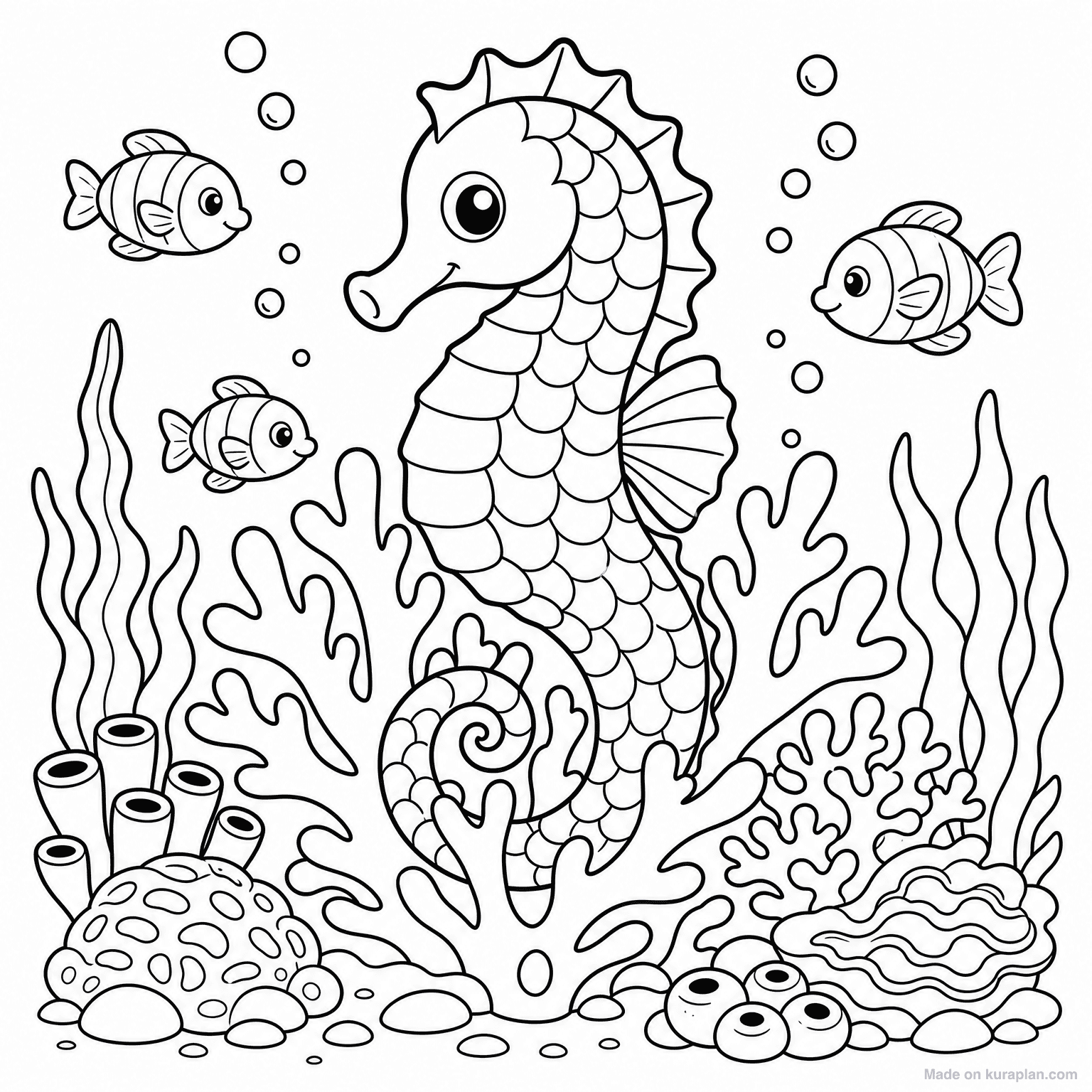 Seahorse in Coral — Coloring Page