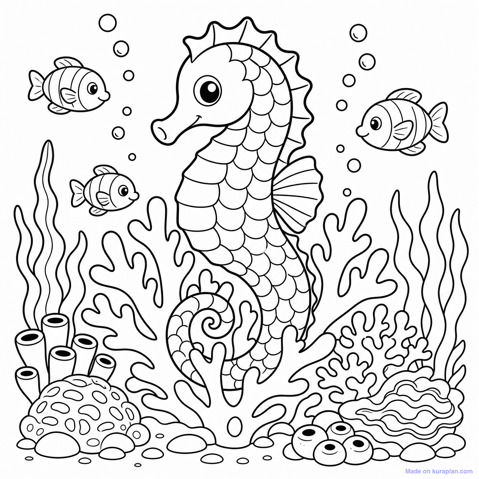 Seahorse in Coral — Coloring Page