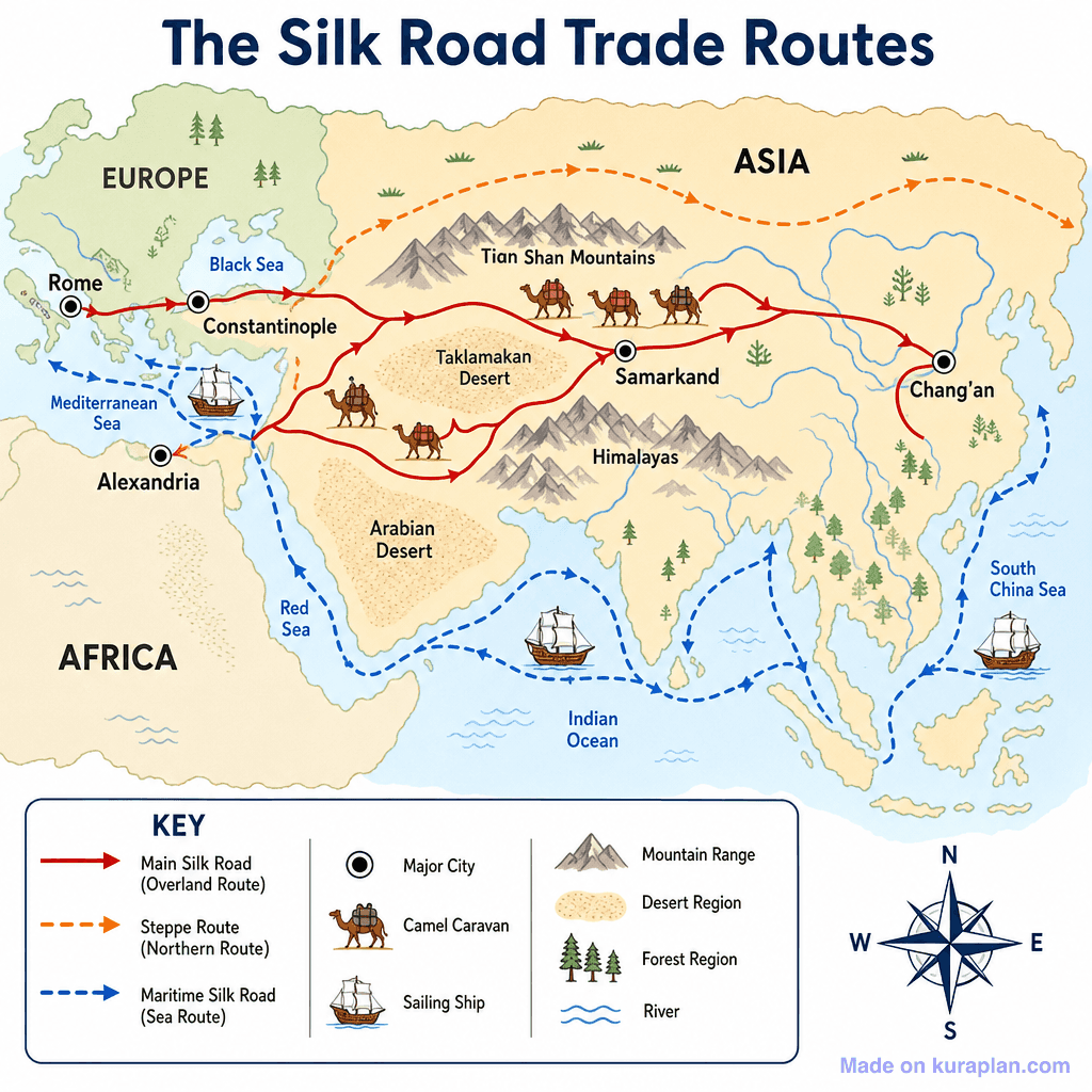 The Silk Road Trade Routes (detailed)