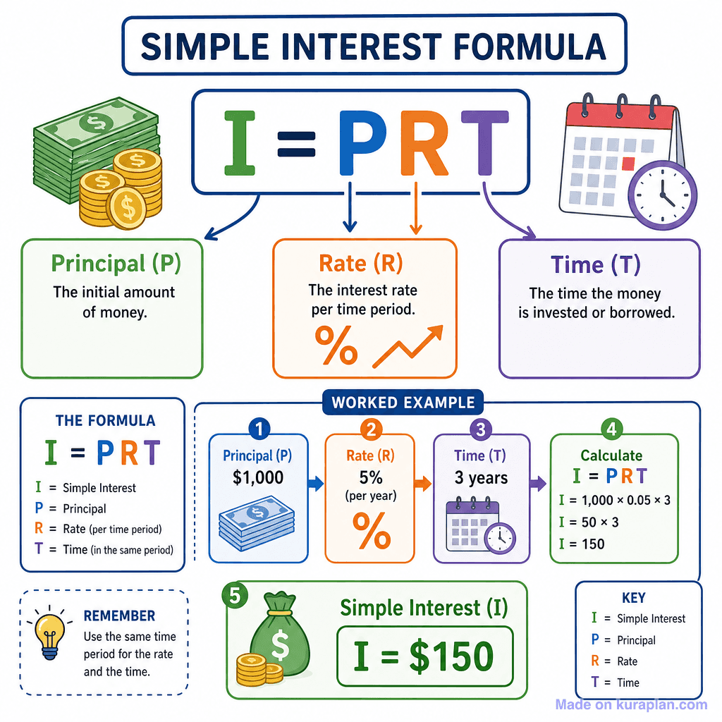Simple Interest Formula (I = PRT) (detailed)