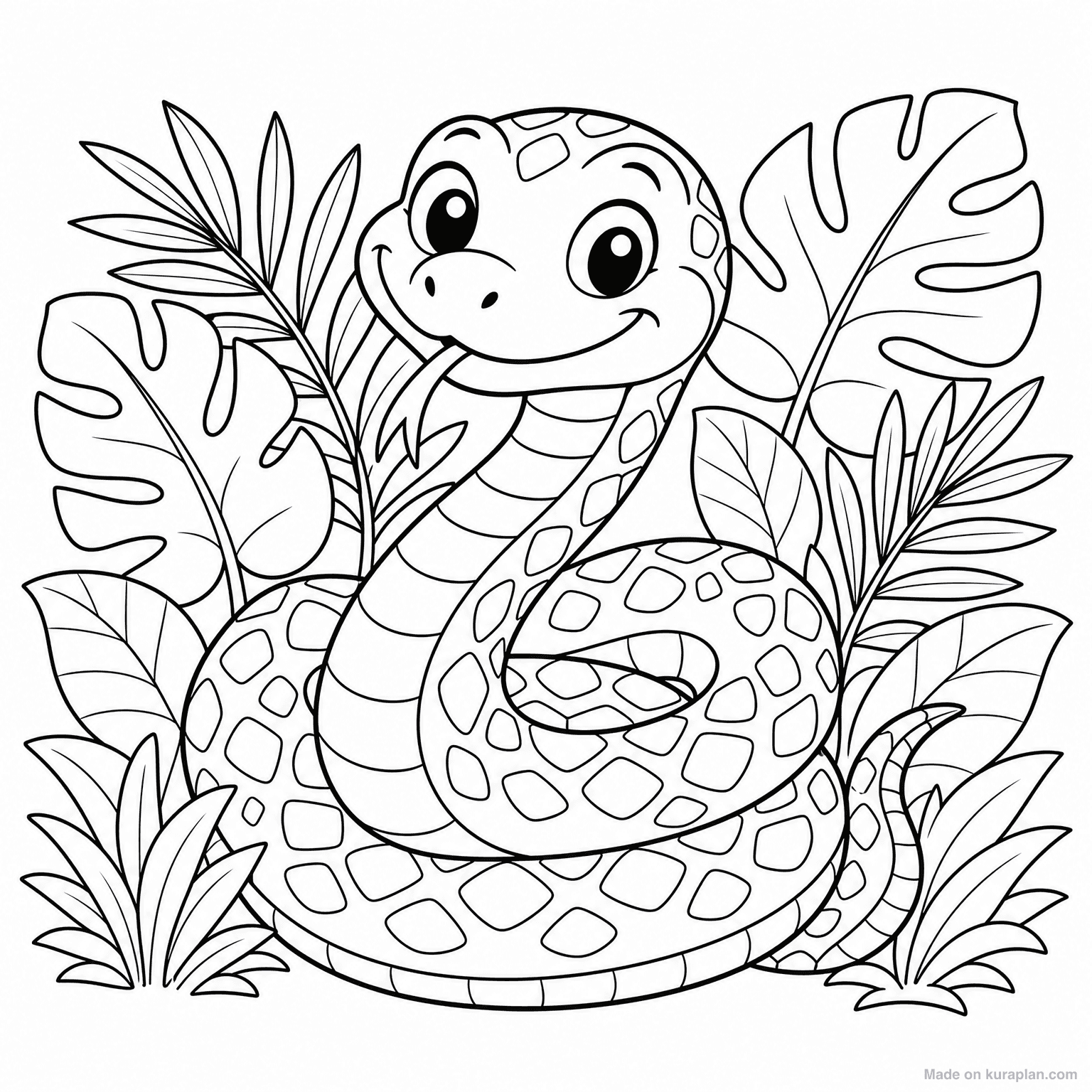 Friendly Cartoon Snake — Coloring Page