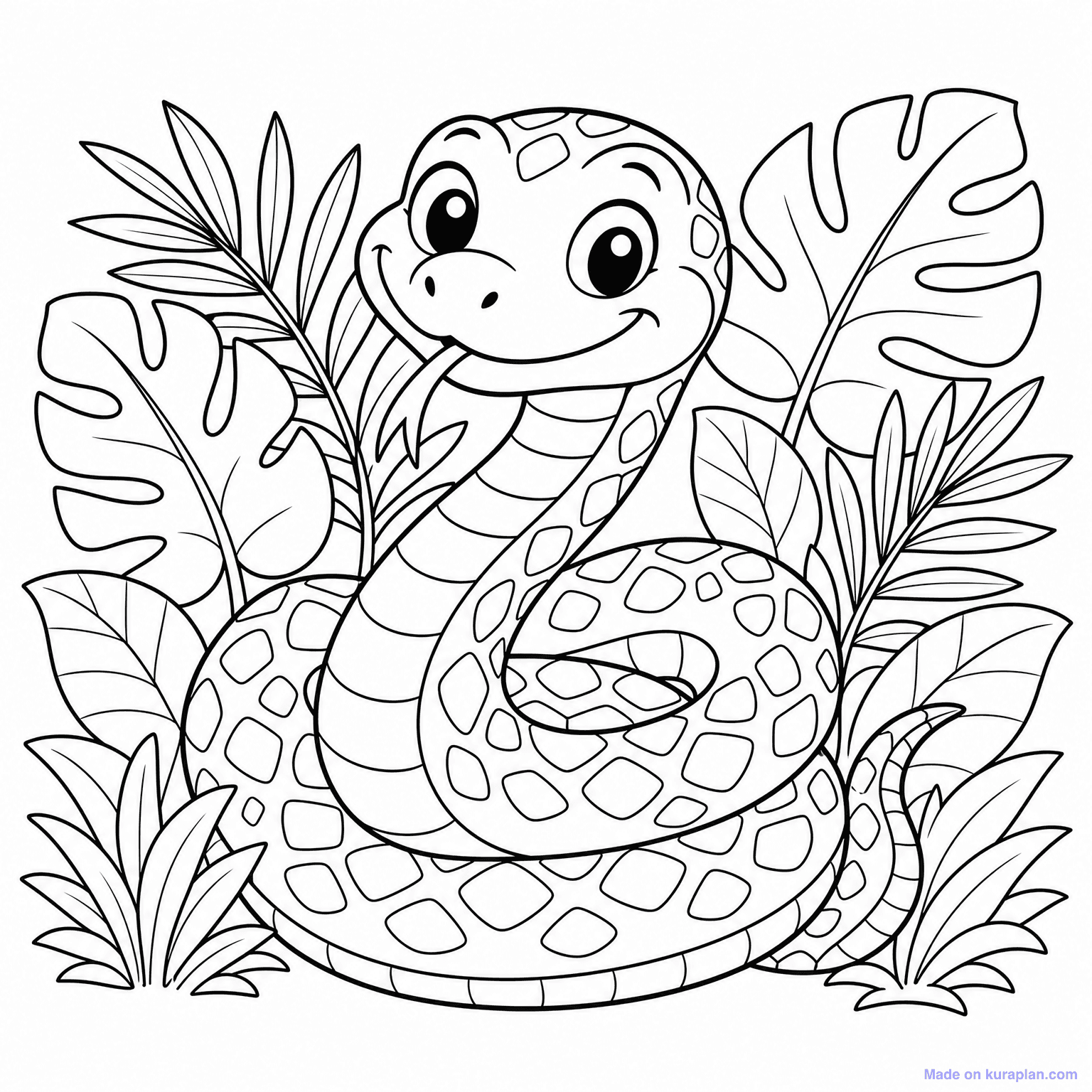 Friendly Cartoon Snake — Coloring Page