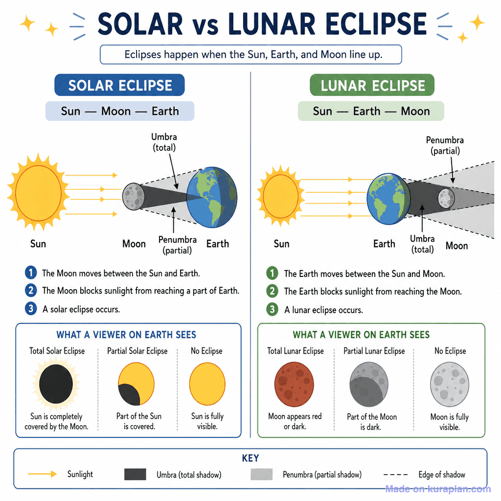 Solar vs Lunar Eclipse (detailed)