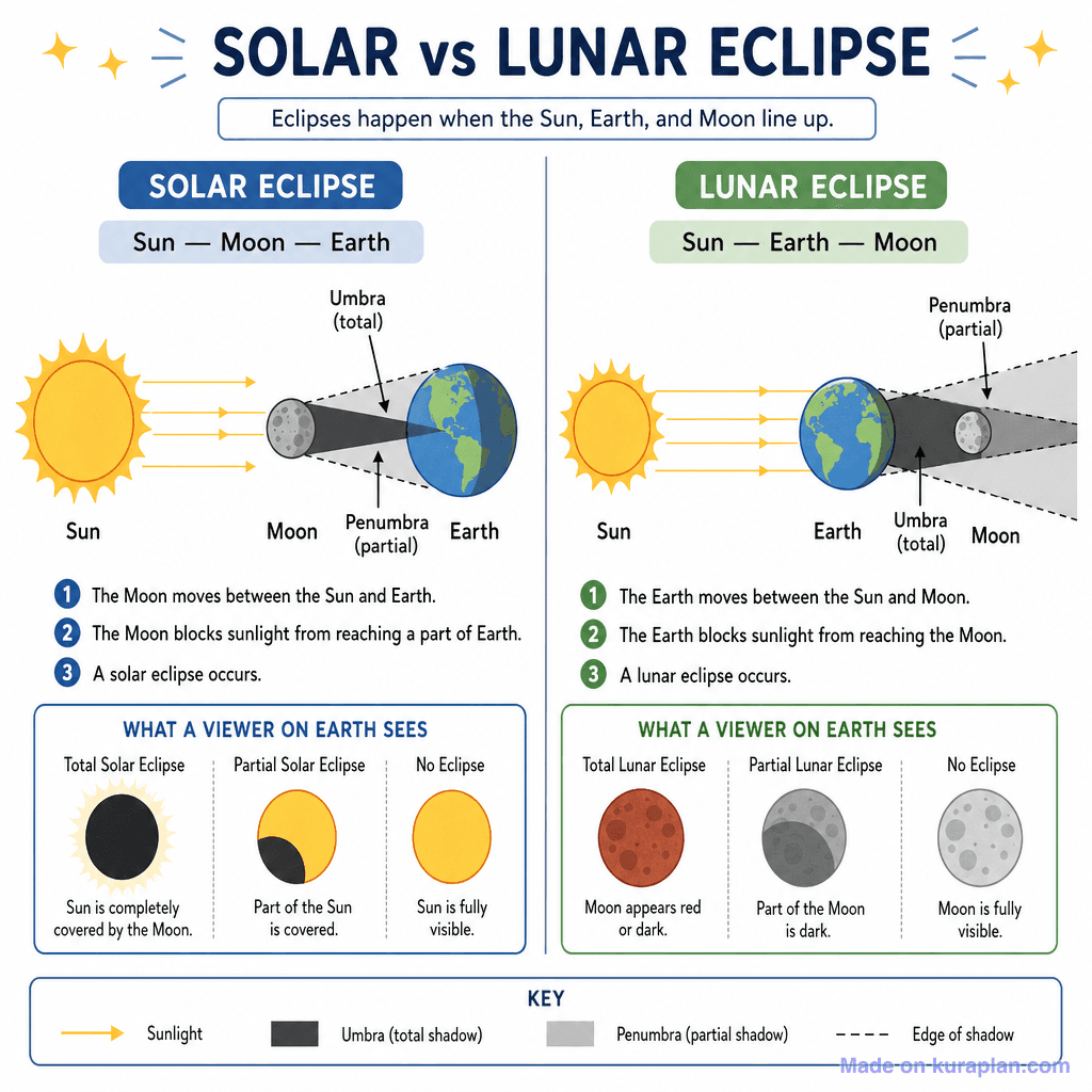 Solar vs Lunar Eclipse (detailed)