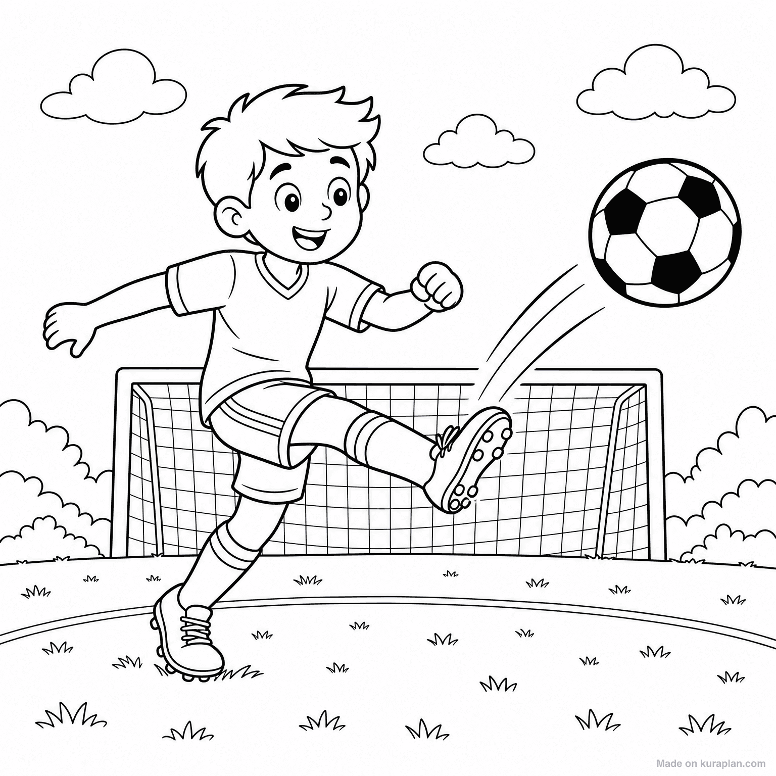 Soccer Player Kicking Ball — Coloring Page