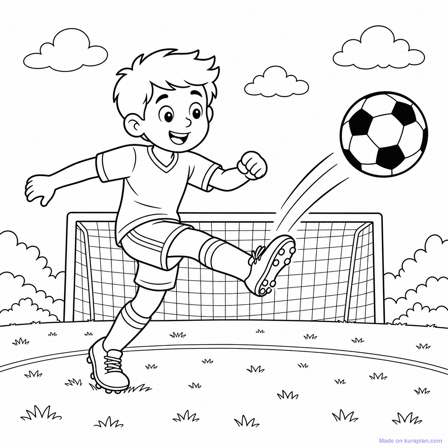 Soccer Player Kicking Ball — Coloring Page