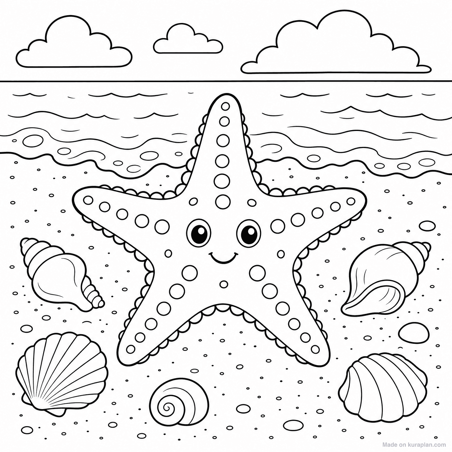 Starfish on Sand — Coloring Page