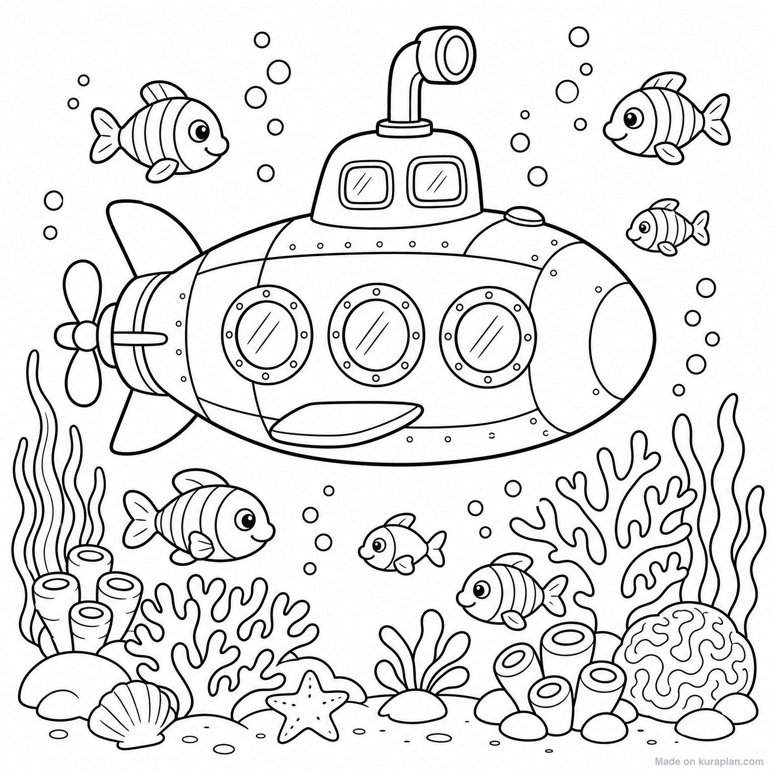 Submarine Underwater — Coloring Page