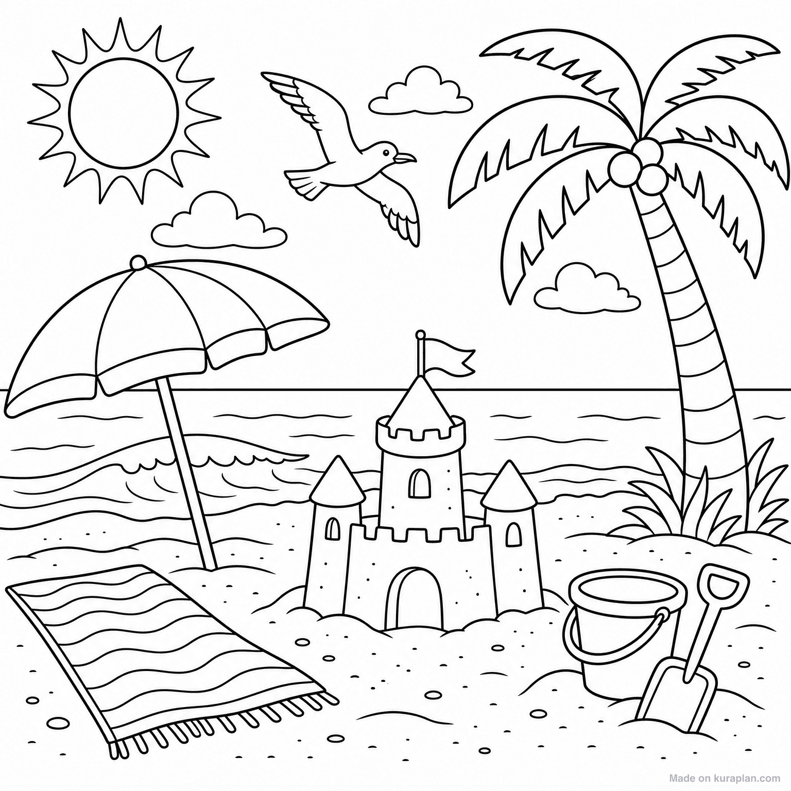 Beach Day Scene — Coloring Page