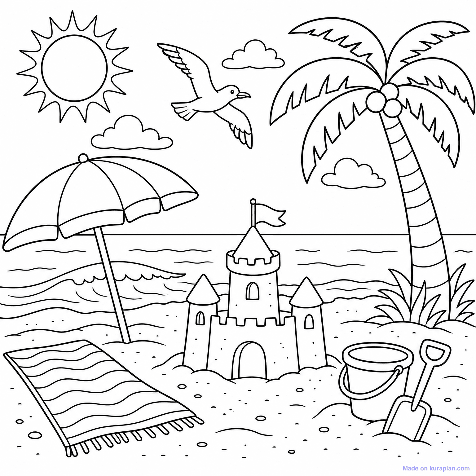 Beach Day Scene — Coloring Page