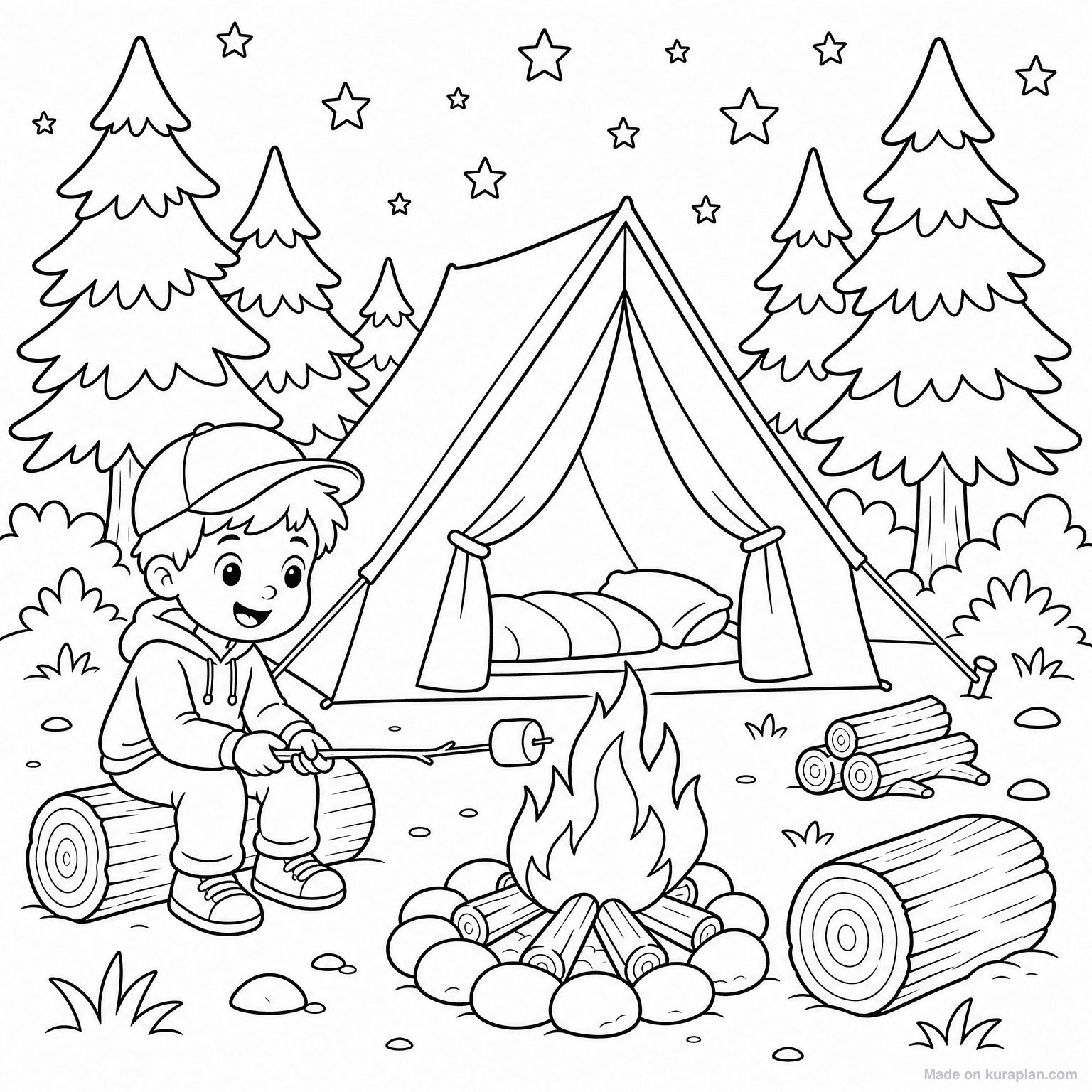 Camping in the Woods — Coloring Page