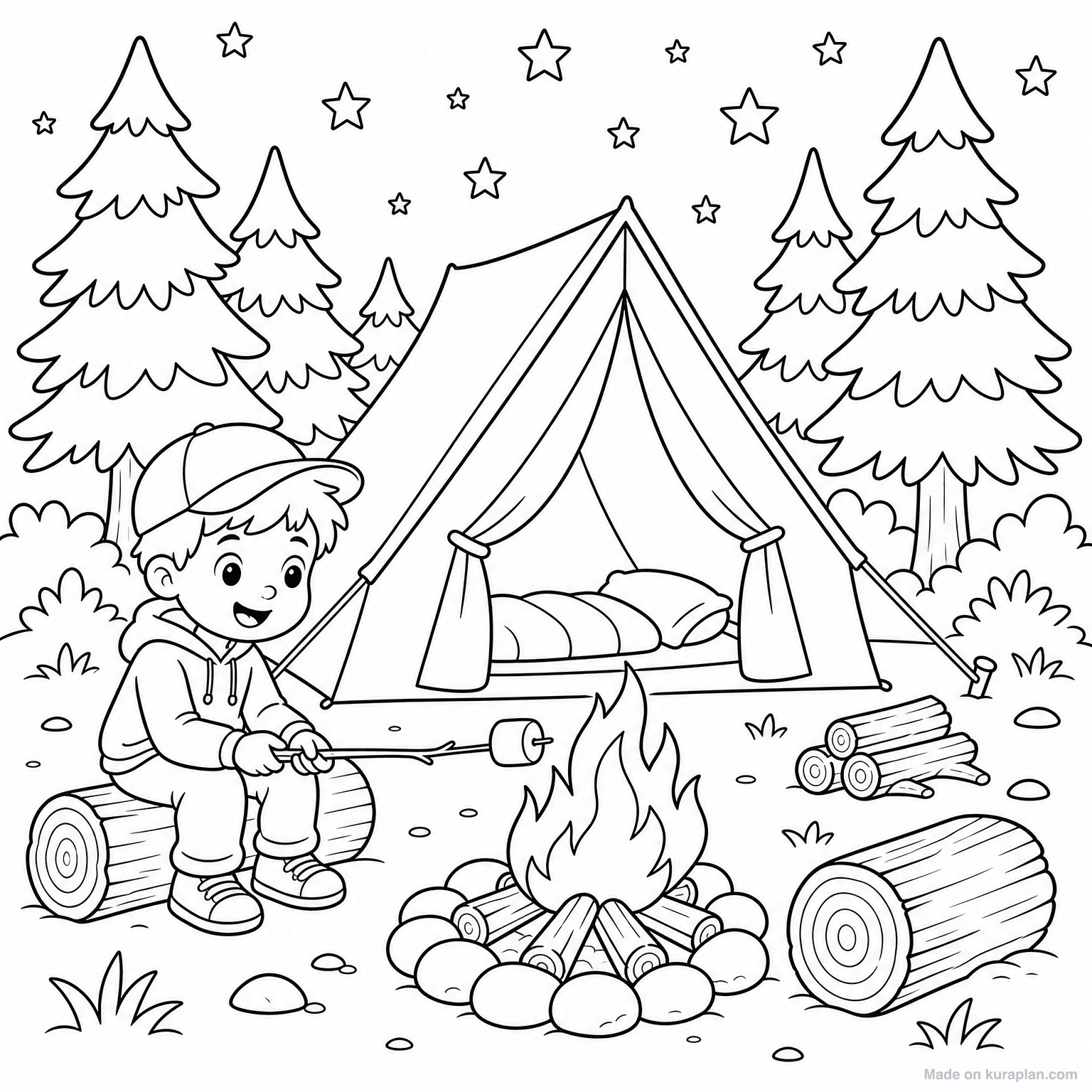 Camping in the Woods — Coloring Page
