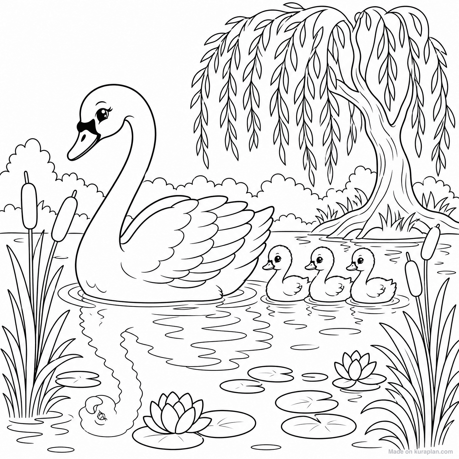 Swan on Lake — Coloring Page
