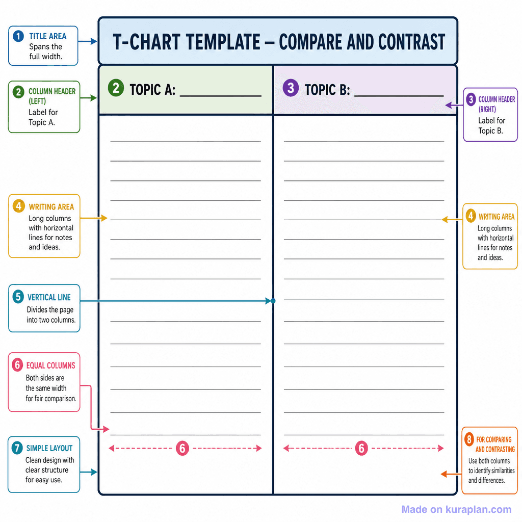T-Chart Template — Compare and Contrast (detailed)