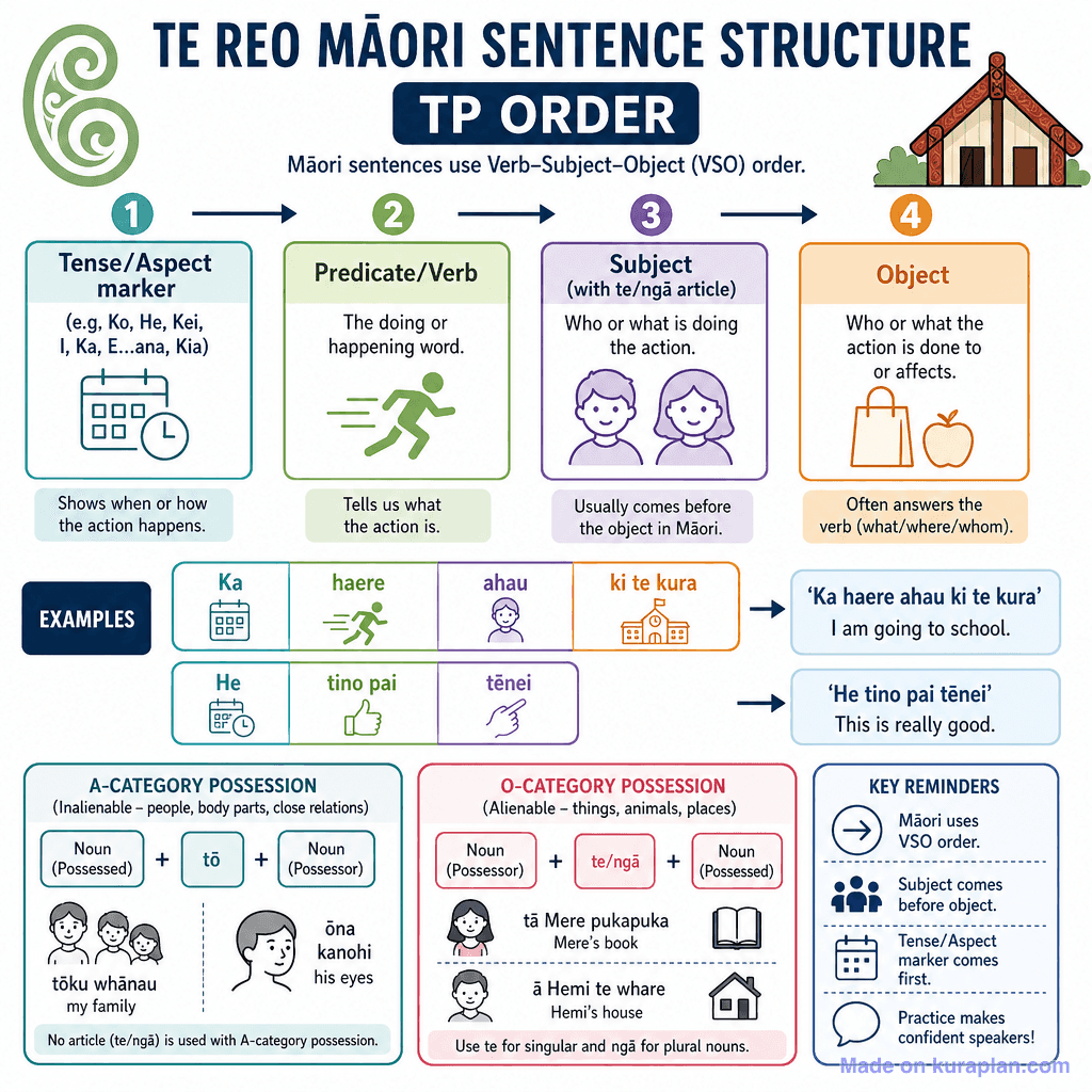 Te Reo Māori Sentence Structure: TP Order (detailed)