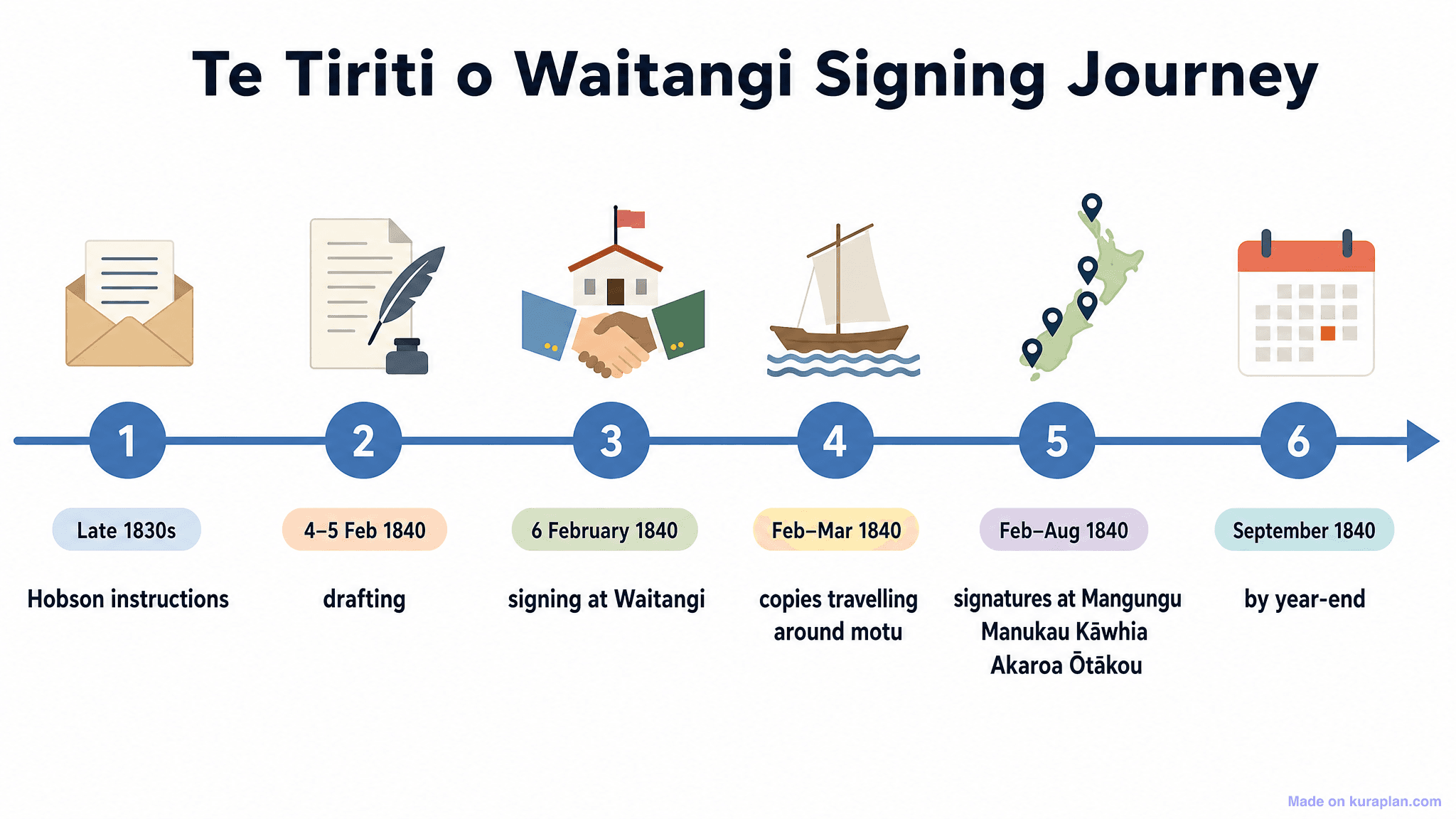 Te Tiriti o Waitangi Signing Journey Timeline