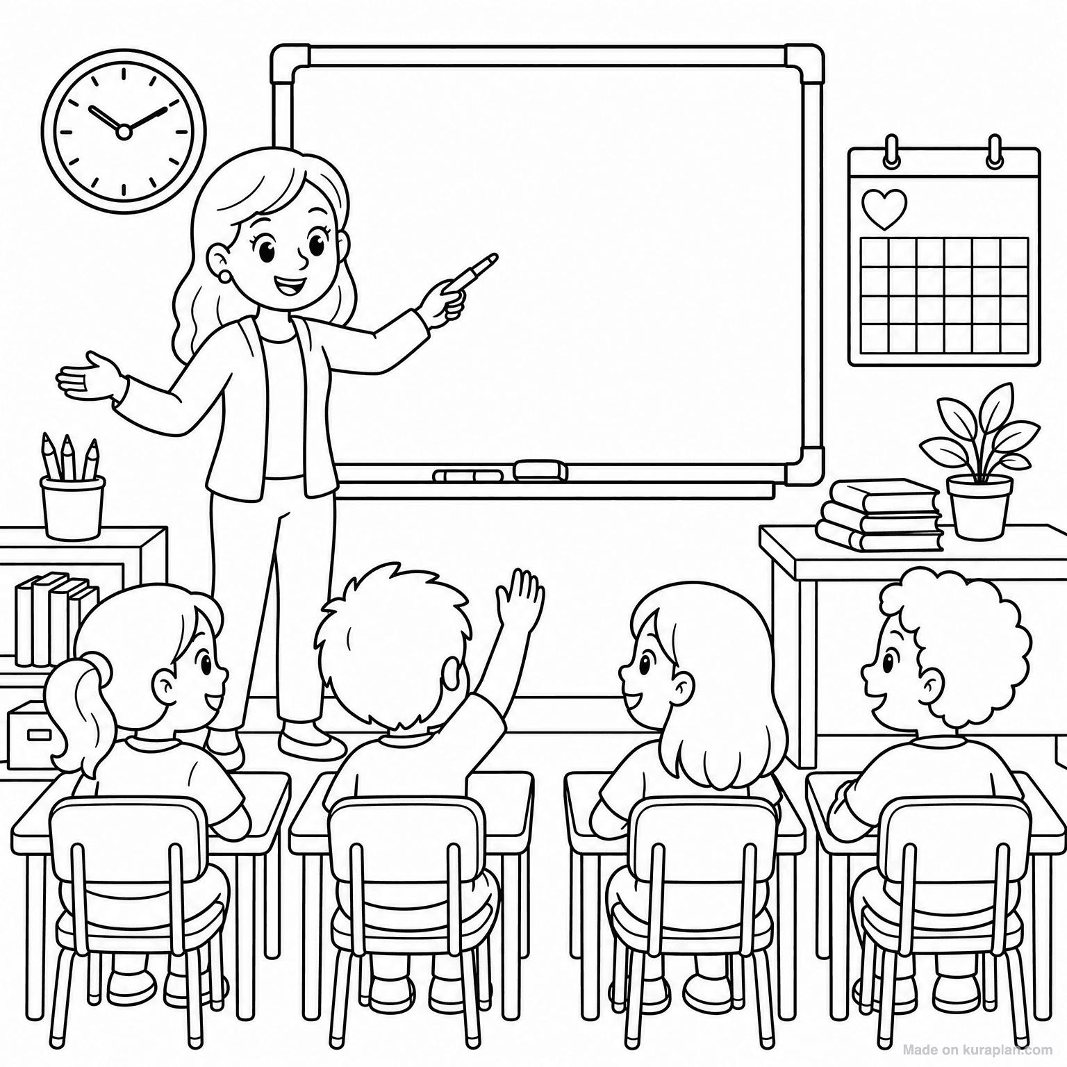 Teacher at Whiteboard — Coloring Page