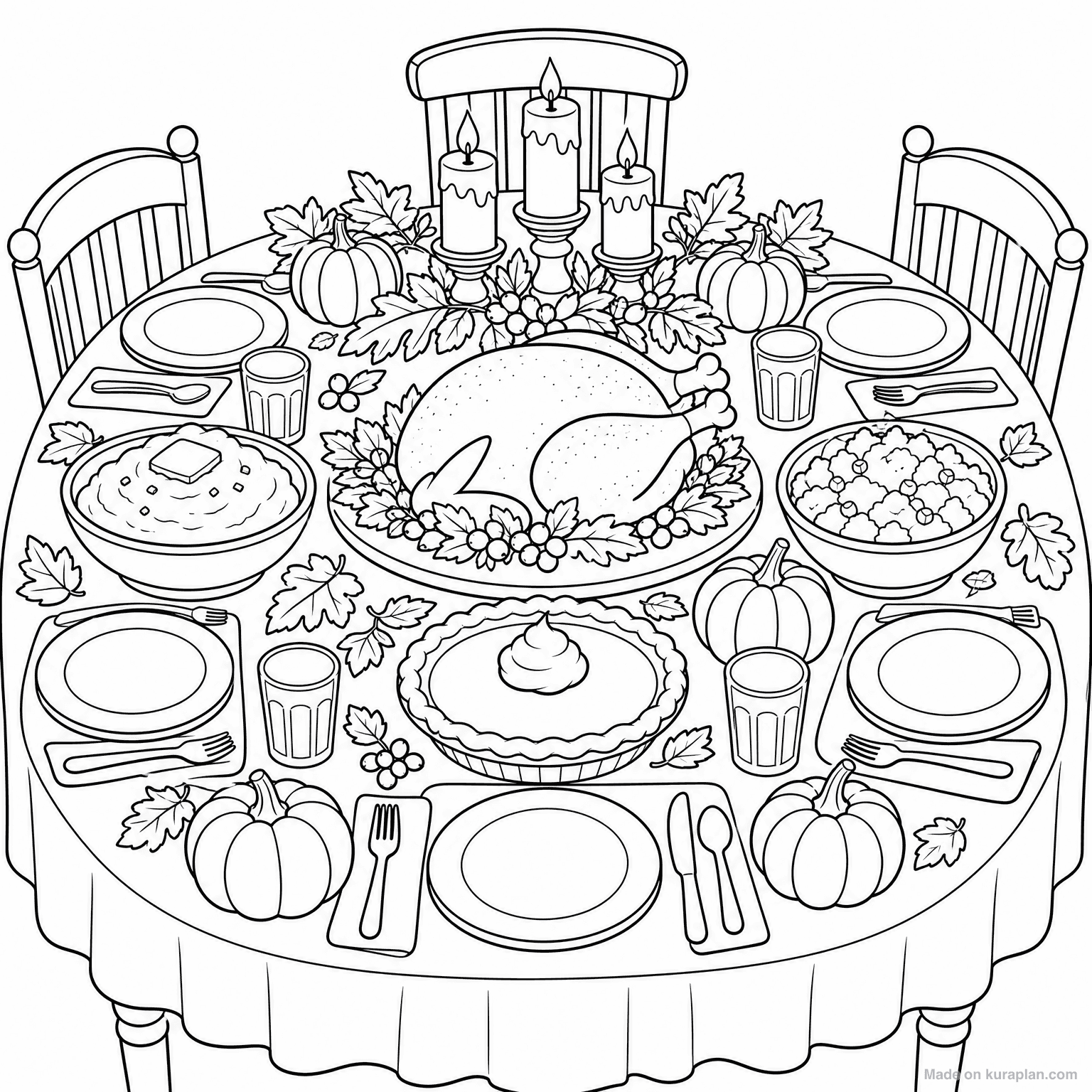 Thanksgiving Dinner Table — Coloring Page