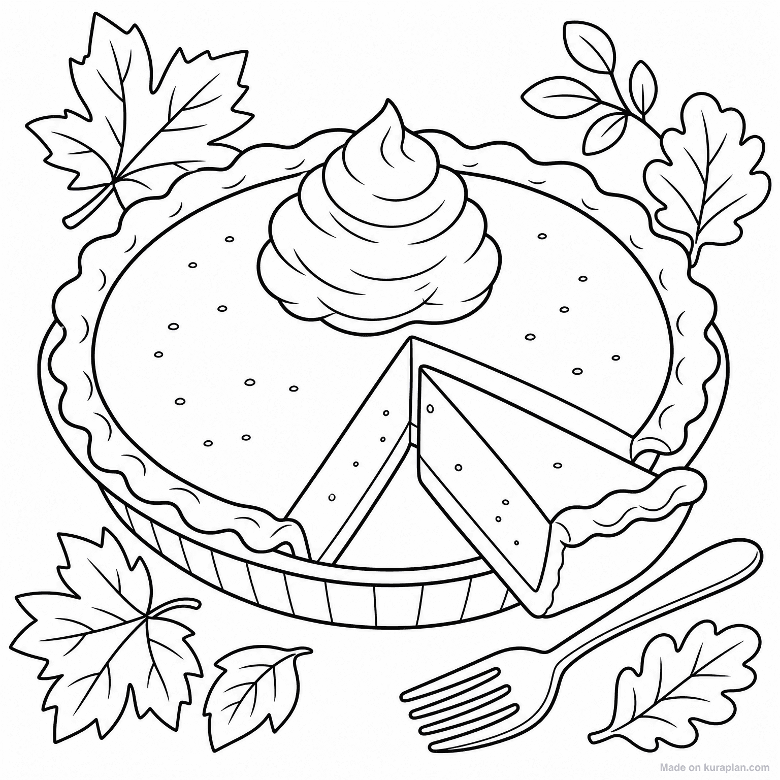 Pumpkin Pie with Whipped Cream — Coloring Page