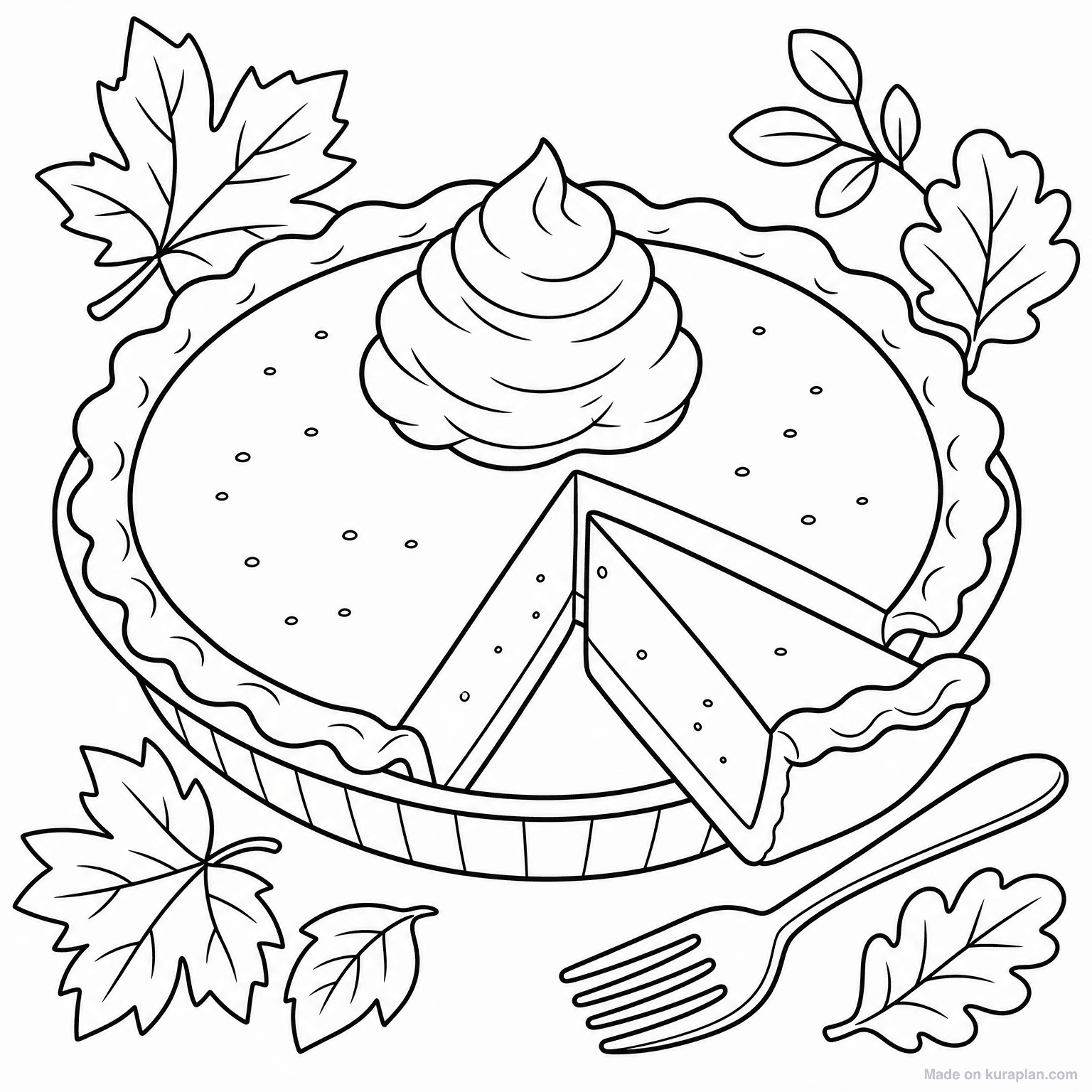 Pumpkin Pie with Whipped Cream — Coloring Page