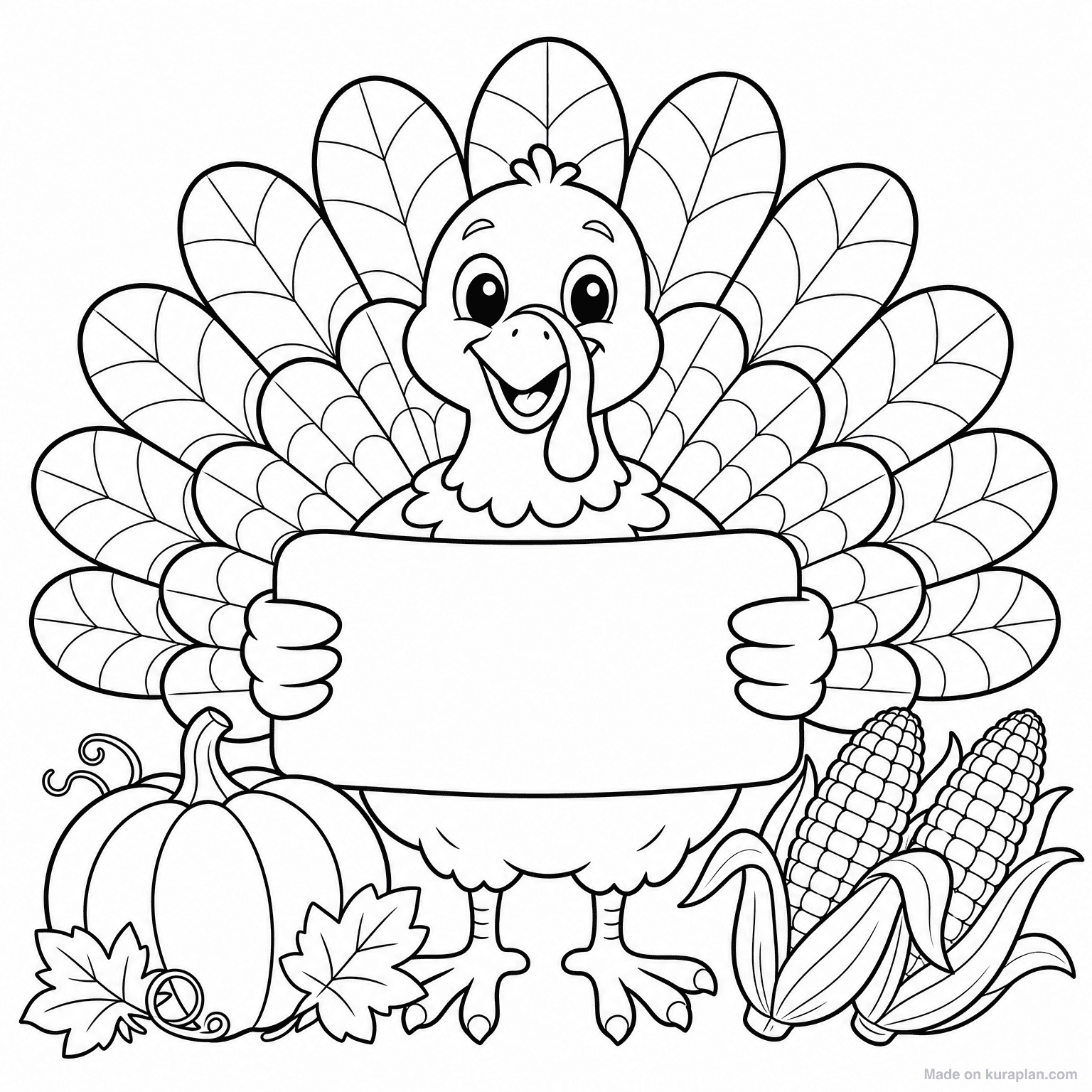 Thanksgiving Turkey with Feathers — Coloring Page
