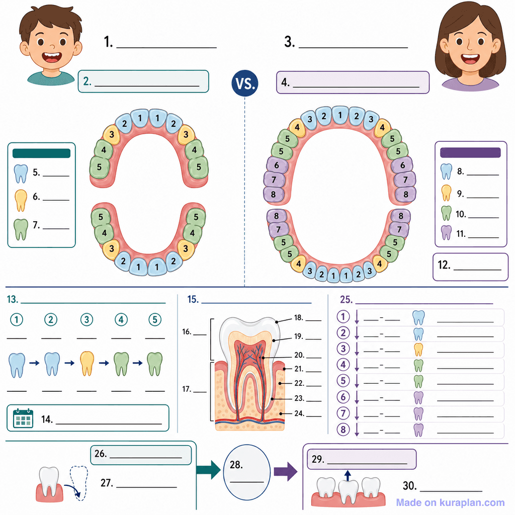 Tooth Development: Primary to Permanent Teeth (detailed, unlabeled)