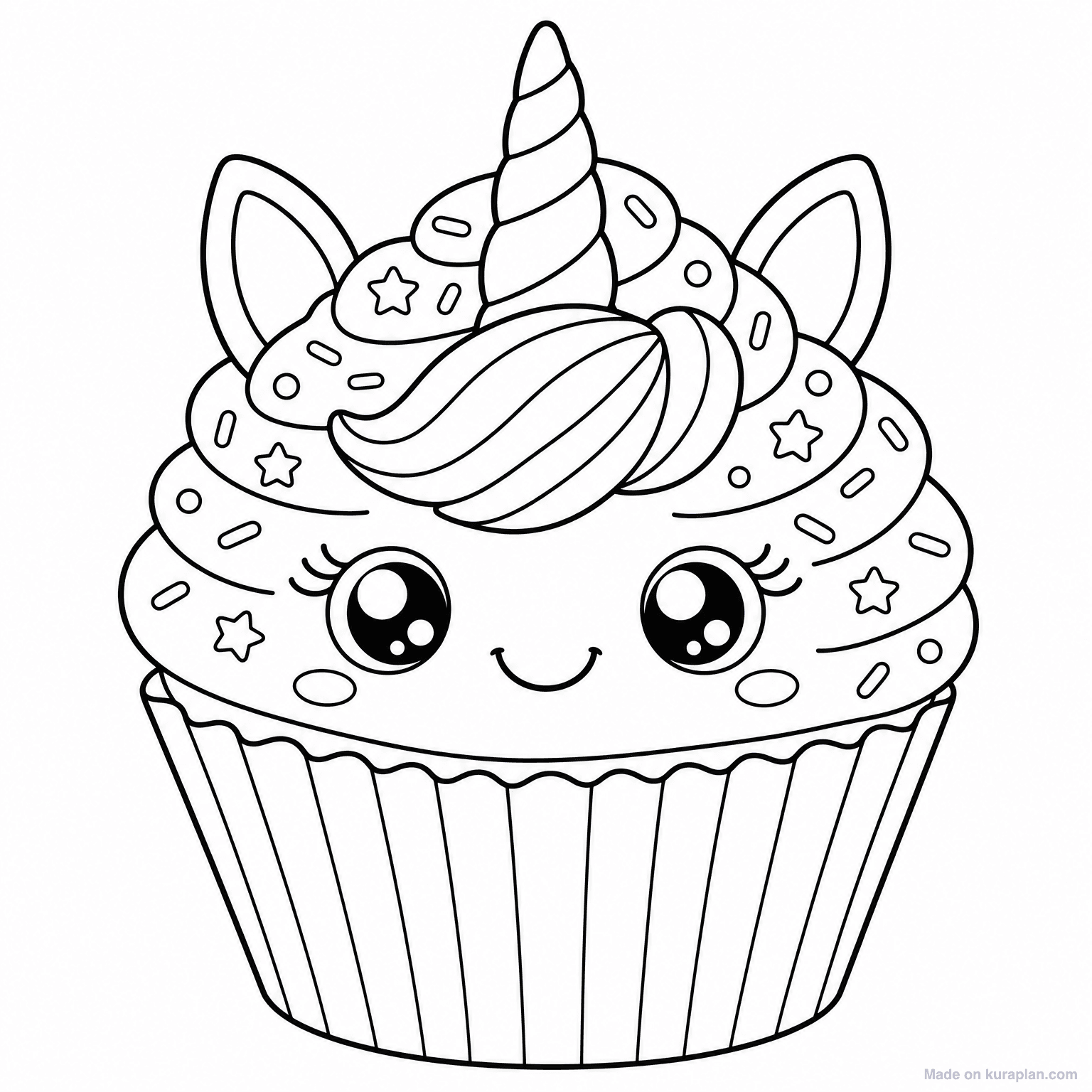 Unicorn Cupcake — Coloring Page