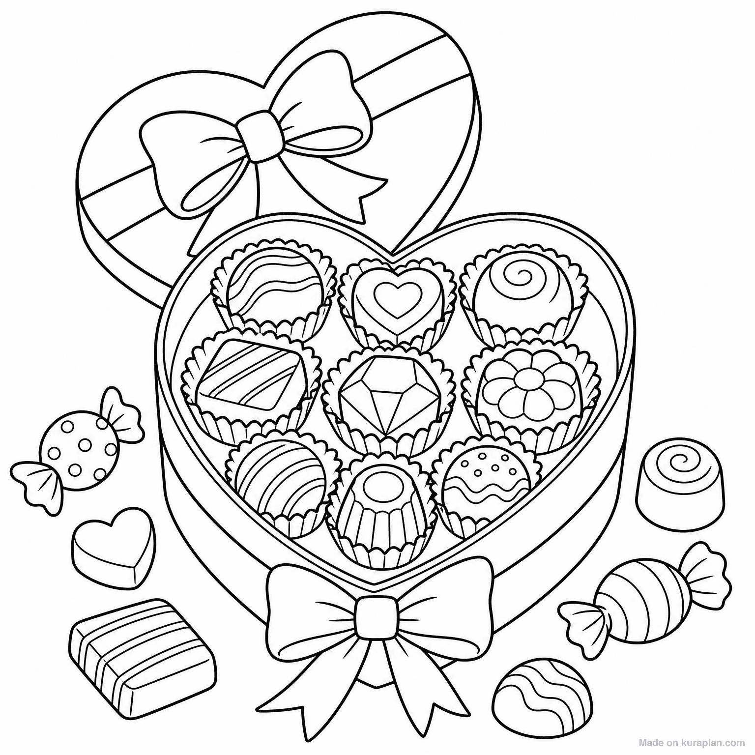 Heart-shaped Candy Box — Coloring Page