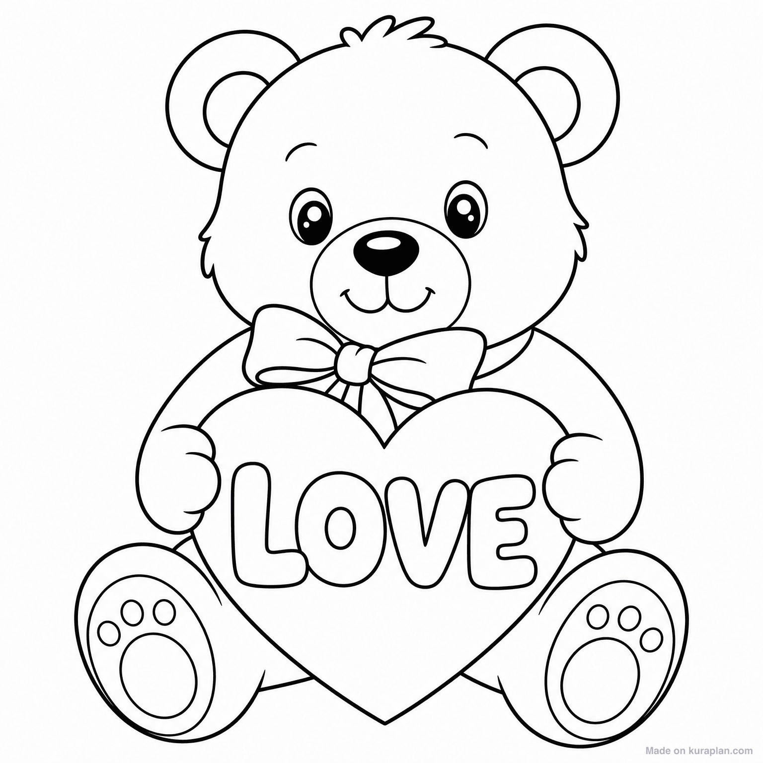Teddy Bear with Heart — Coloring Page