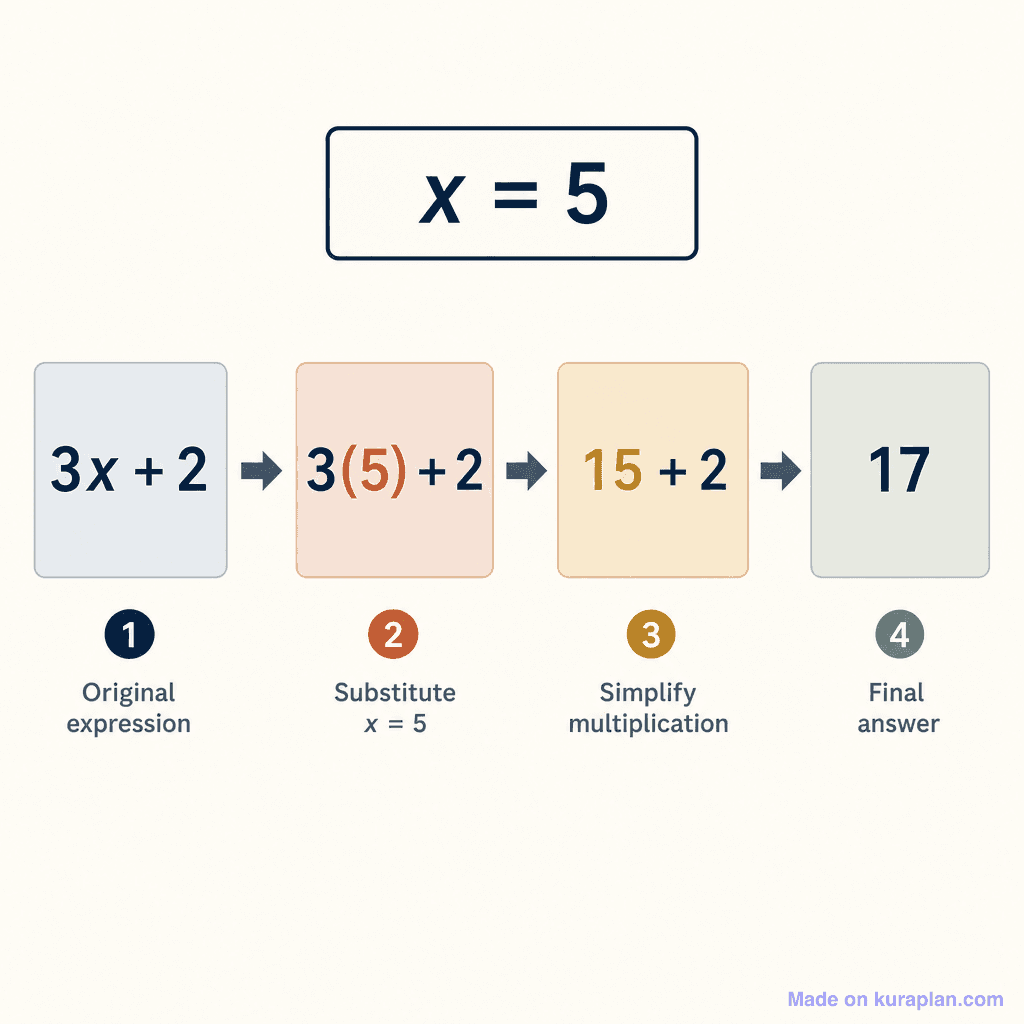 Variable substitution: 3x + 2 with x=5