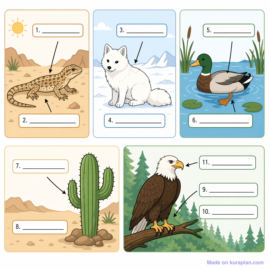 Wildlife Adaptations (simple, unlabeled)